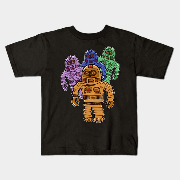 Four Robots Kids T-Shirt by RockettGraph1cs